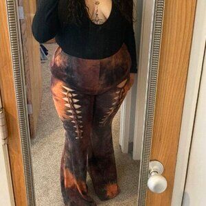 Orange & Black Tie-Dye Flared Pants Slitweave 4XL - NEW